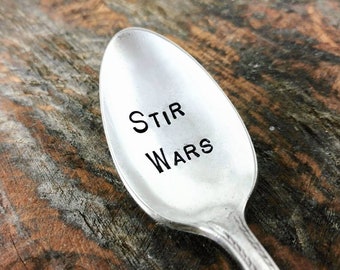 Stir Wars, Hand Stamped Silver Plated Spoon, Stir Wars Coffee Spoon, May the Fork Be With You, Gift for Star Wars Fan