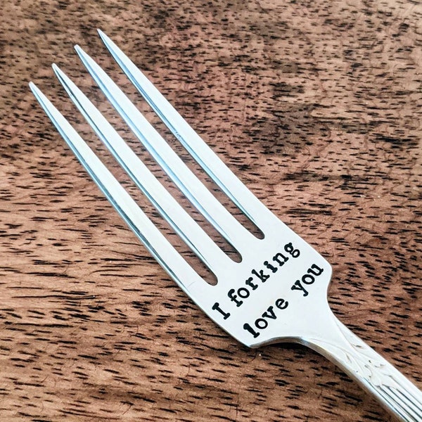 I Forking Love You, Vintage Silver Plated Custom Stamped Fork, Silver Fork, Personalized Fork, Christmas for Him, Birthday Present