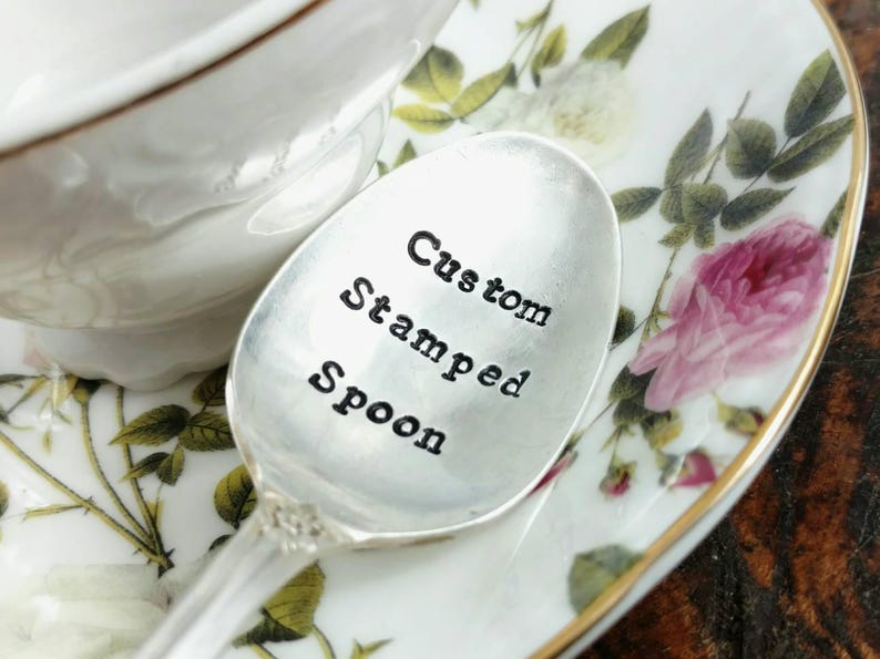 Vintage Silver Plated Custom Stamped Spoon, Hand Stamped Vintage Teaspoon, Custom Phrase, Personalized Spoon, Christmas gift, Birthday gift image 1