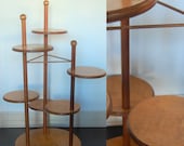 FREE SHIP - Retro Circular Step Multi Tier Shelf Plant Stand - Tall Round Sculptural Solid Wood Wooden - Mid Century Modern Retro