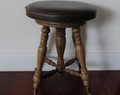 FREE SHIP Piano Stool - Solid Wood Wooden Base Metal Clawfoot Feet - Upholstered Seat Chair Foot Stool - Small Petite Short