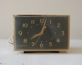 FREE SHIP Retro General Electric Clock - Analog Face - Gold Black - Made in USA American - Rectangular - School Office Desk Table Alarm