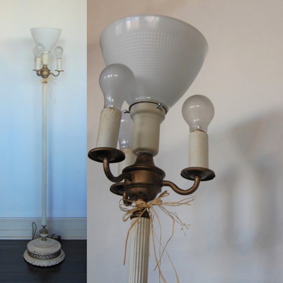 Free Shipping Vintage White Torchiere Floor Lamp Solid Etsy