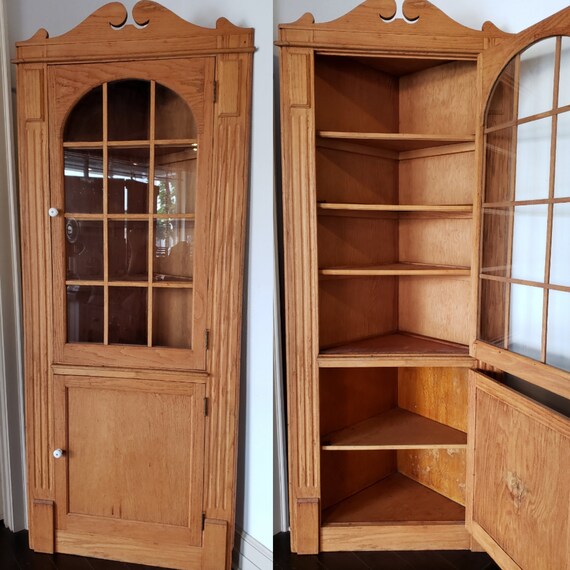 Free Ship Tall Pine Corner Hutch Cabinet Shelf Storage Etsy