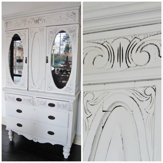 Free Ship 1800s Two Piece Armoire Dresser Cabinet Hutch Etsy