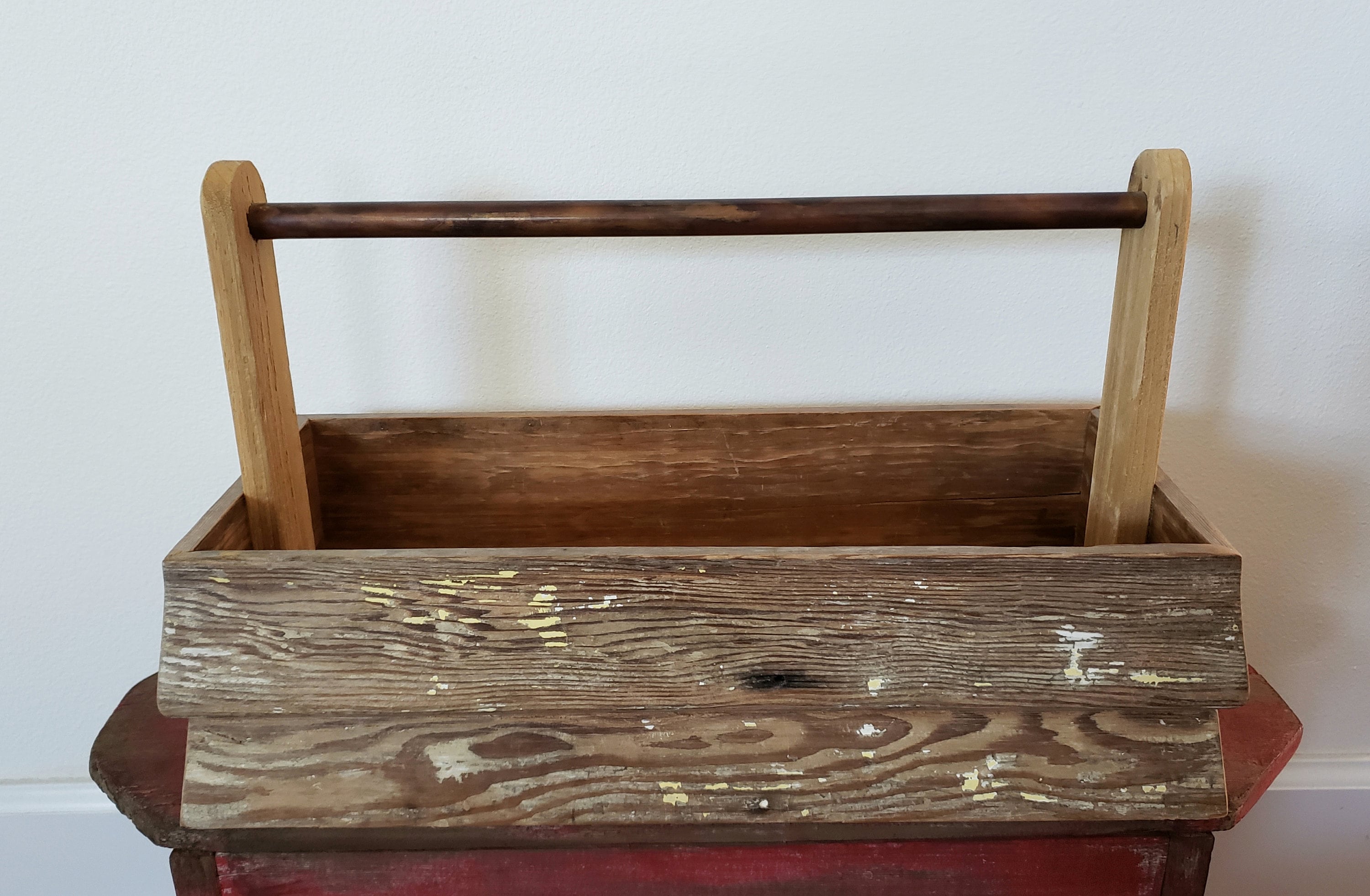 FREE SHIP Wooden Garden Tote Harvest Vegetable Gathering Tool Wood Metal Bin Basket Rustic