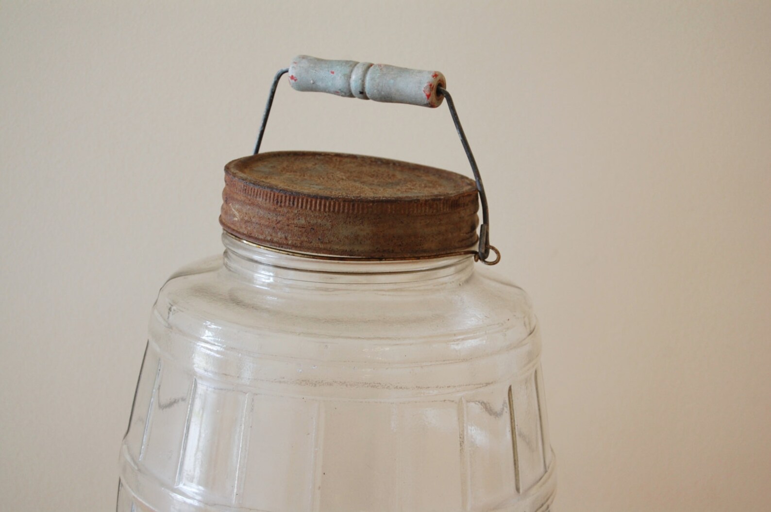 Antique Glass Barrel Jar with Wooden Handle and Original Lid Etsy
