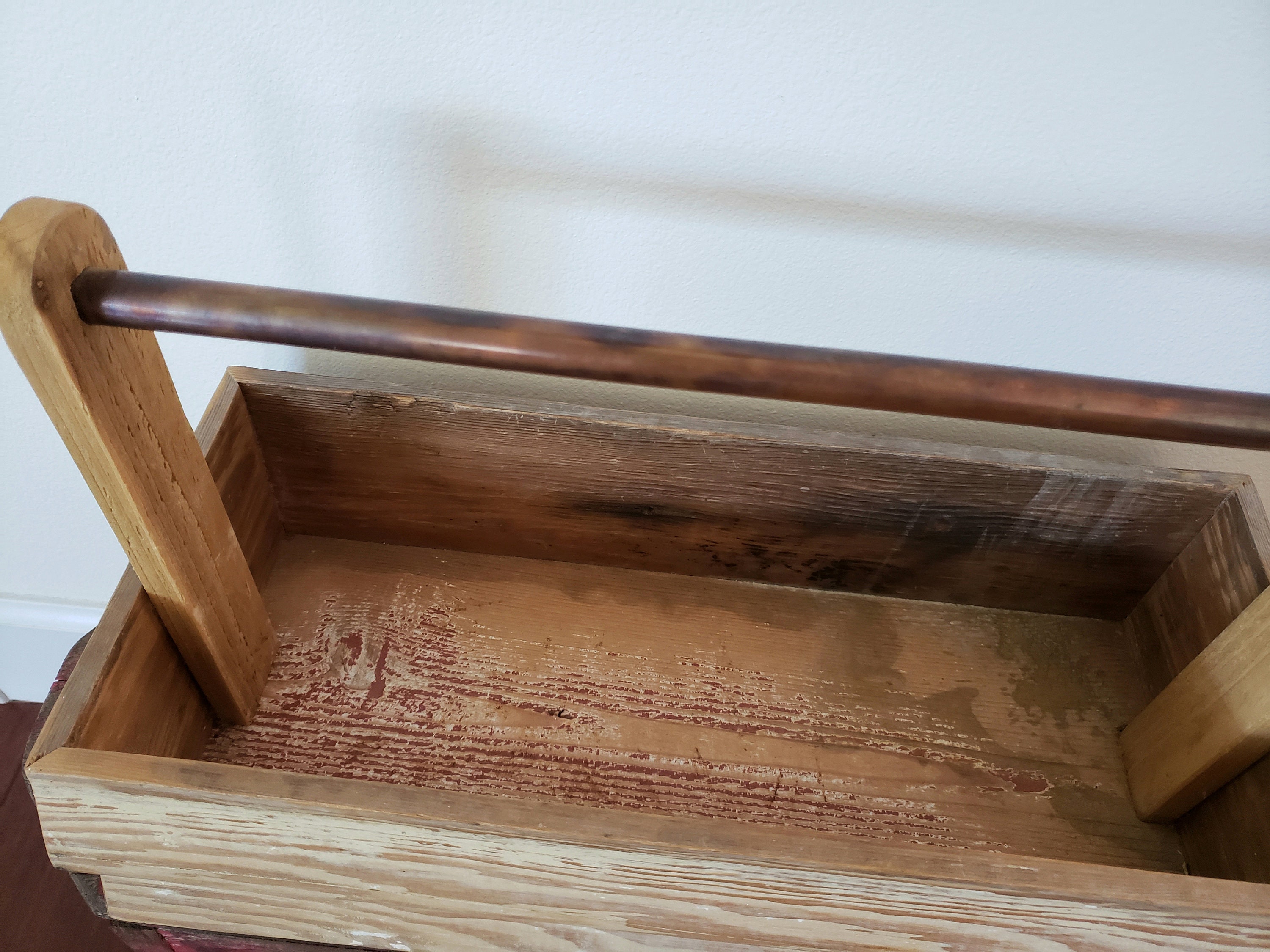 FREE SHIP Wooden Garden Tote Harvest Vegetable Gathering Tool Wood Metal Bin Basket Rustic