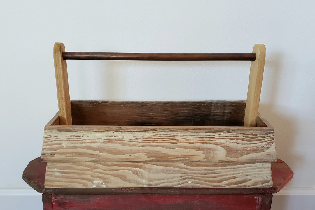 FREE SHIP Wooden Garden Tote Harvest Vegetable Gathering Tool Wood Metal Bin Basket Rustic