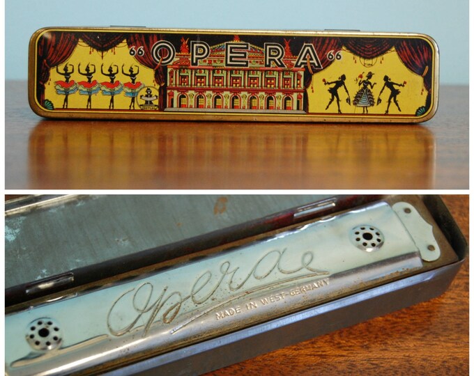 1950s German Opera Harmonica With Tin Metal Case Made in US Occupied