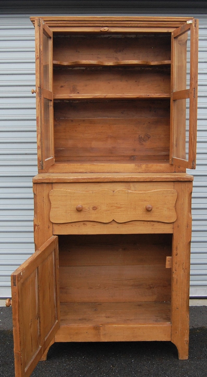 FREE SHIP 1800s European Pine Shelf Hutch W Paneled Etsy