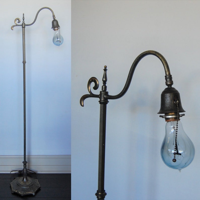 Free Shipping Art Deco Floor Lamp Solid Metal Tall Bridge Style Reading Bedroom Office Light Rustic Primitive