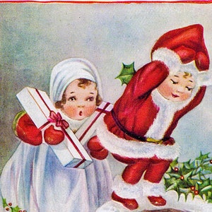 Junge und Mädchen Weihnachten antike Postkarte Vintage Ephemera Junk Journal Collage druckbare Kunst
