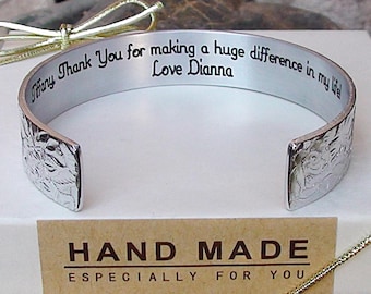 Personalize Me ~ Thank You for making a huge difference in my life! Love Dianna. Cuff Bracelet Teacher, Mentor Nanny Gift Jewelry