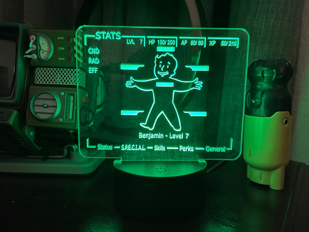 Pipboy Stat Screen Customizable Light up Acrylic Sign Etsy