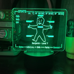 Pipboy Stat Screen: Customizable Light Up Acrylic Sign