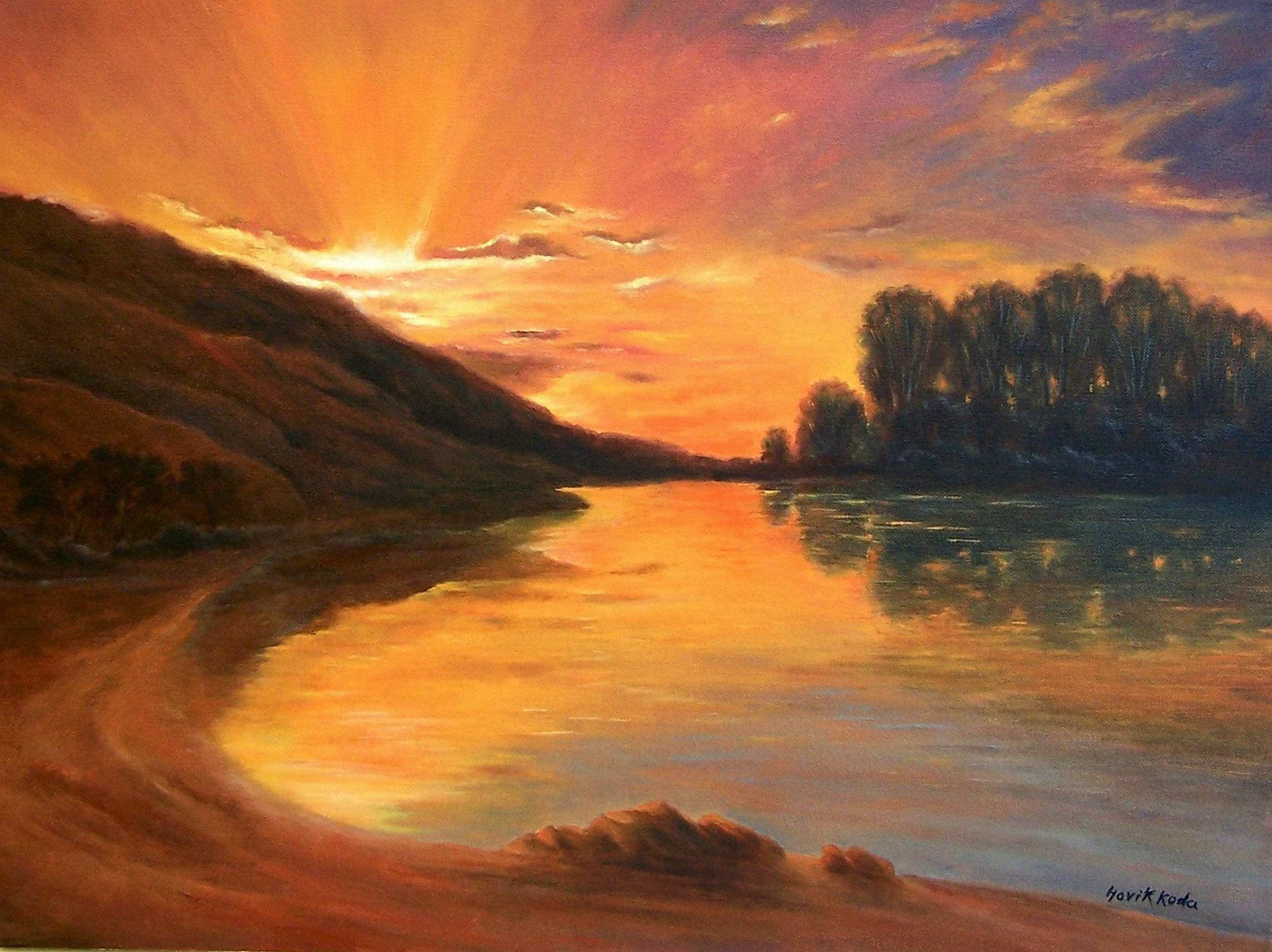 Art & Collectibles Oil Oil Painting on Canvas Original Landscape Sunset ...