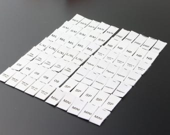 Cotton Size Labels, Natural Cotton Size Tags, Organic Size Labels, Printed Labels, Printed Size Tags, Silk Print, Size Tab, Free Post Ship.