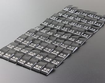 Infant Size Labels, Clothing Size Tags, Damask Size Tabs, Woven Size Label, Adult Size Labels, Labels for Kids, Size Label for Clothing