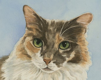 Calico Custom Cat Portrait, Original, Hand Painted, Watercolor Painting, Pet Lover Gift, Pet Memorial
