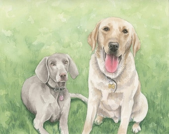 Custom Dog Portrait, Original, Hand Painted, Watercolor Painting, Two Dogs, Dog Lover Gift, Pet Memorial