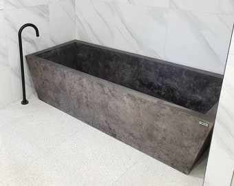 Concrete bath, polished concrete custom freestanding bath.  Handmade 1.9m large polished bathtub.