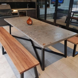 2.7m 12 seater exposed aggregate concrete dining table with unique steel base. Handmade custom, indoor or outdoor patio or dining furniture. image 1