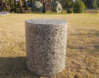 Concrete side/end accent table with exposed aggregate - cylinder stool or pot plant holder table.