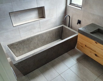 Concrete bath, custom freestanding bath.  Handmade 1.9m large polished exposed stone bathtub.