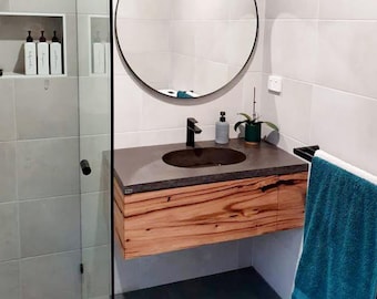 Handmade Concrete Vanity, Hardwood Cabinet, Custom Oval Sink