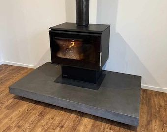 Hearth concrete plinth floating fireplace concrete tile.