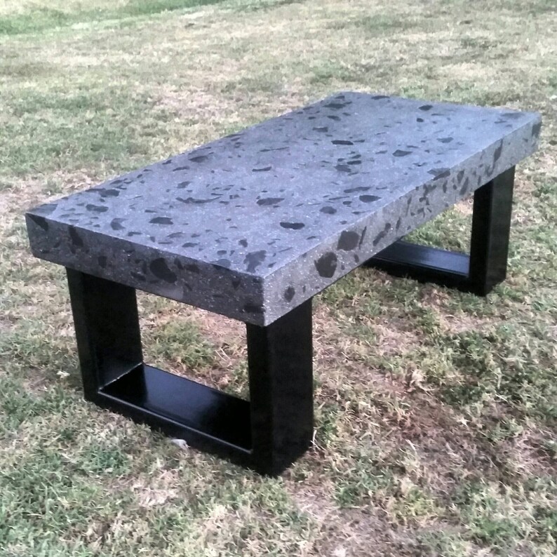 Concrete Coffee Table, Vic Ash Hardwood Base, Exposed Charcoal Polished