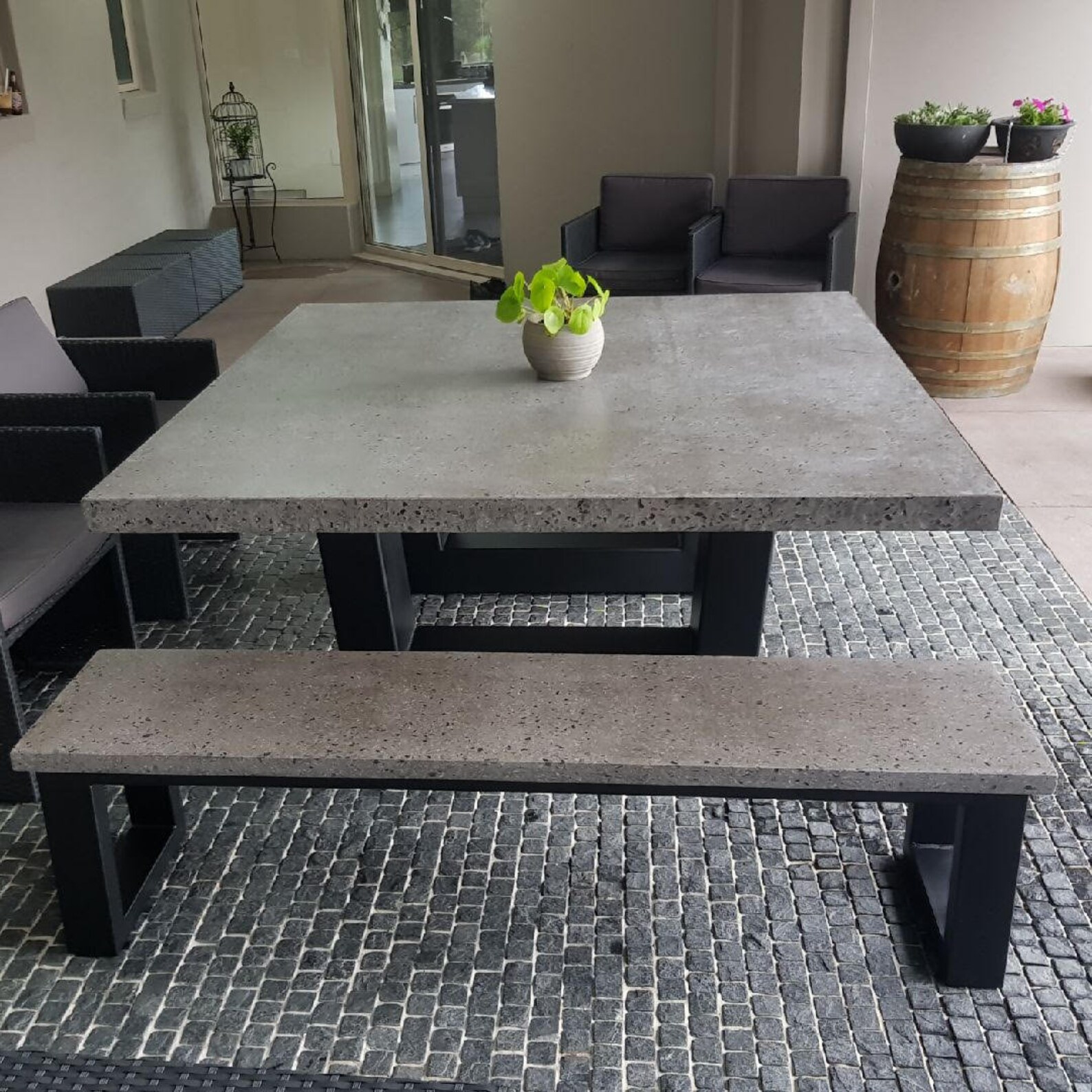 Handmade Square Concrete Dining Table, Steel Base, Patio Table (1.8m ...