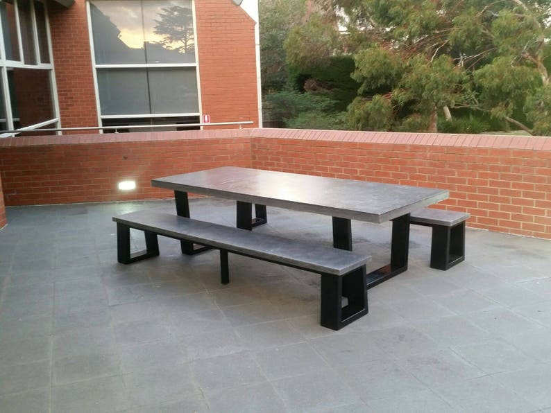 Handmade Polished Concrete Dining Table With Bench, Powder Coated Steel ...