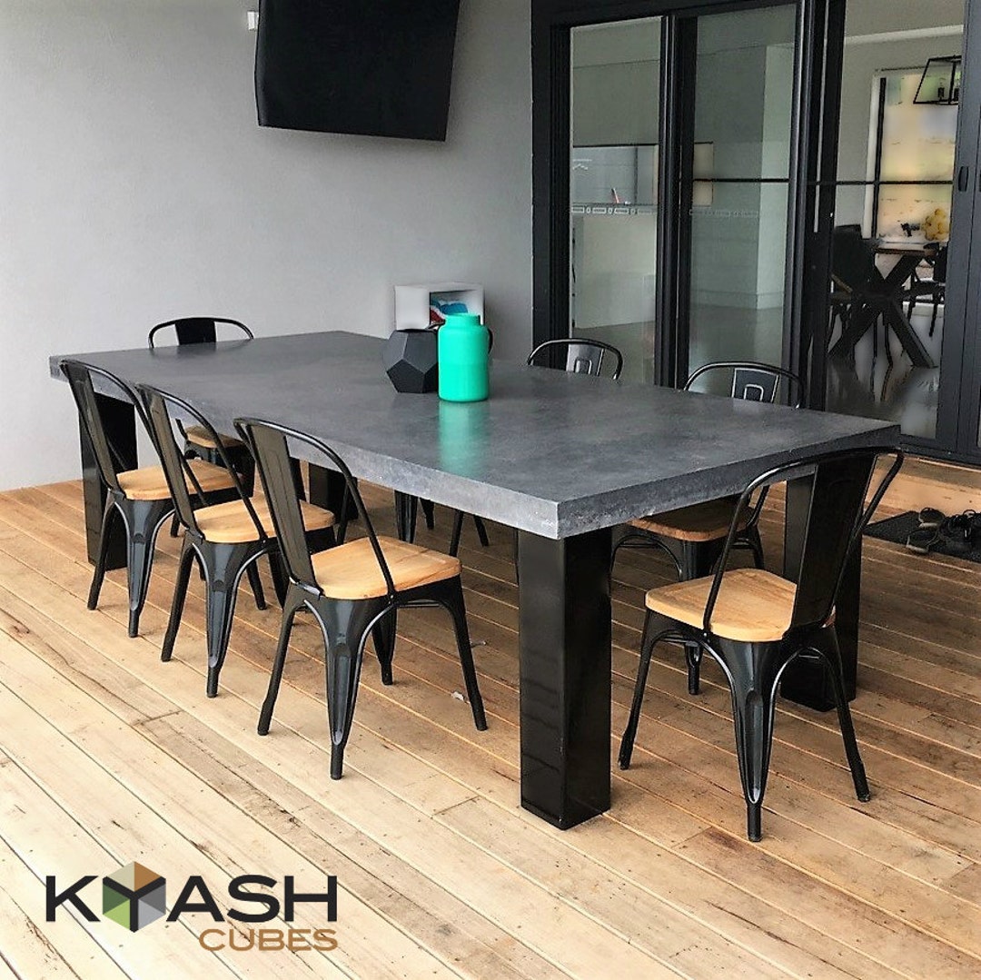 Polished Concrete 8 to 10 Seater Dining Table With 4 Powder Coated Black Legs Patio Alfresco Dining. 2.7m X 1.1m Charcoal Outdoor Table Etsy