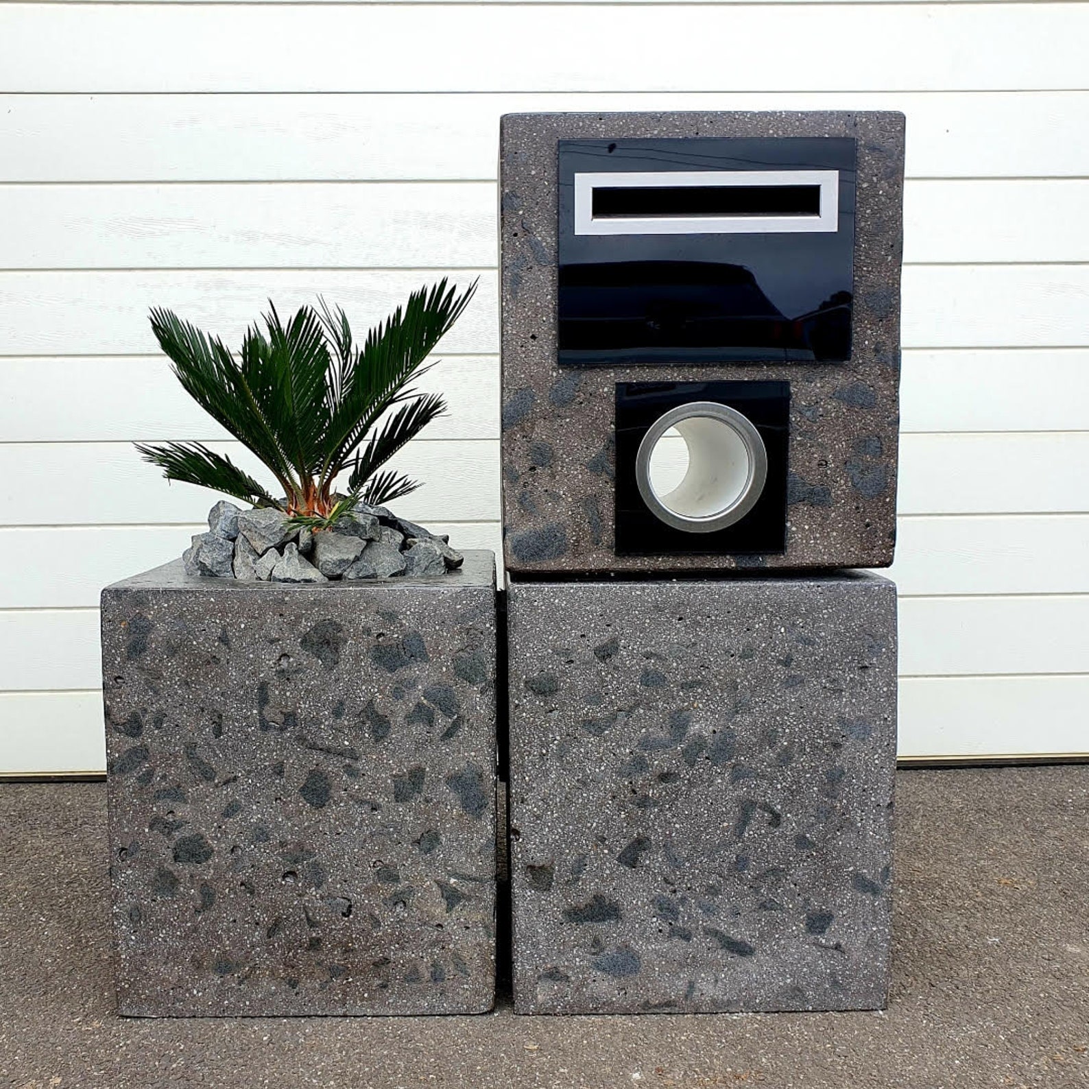 Concrete Letterbox With Planter Unique, Polished Exposed Stone 2 to 4
