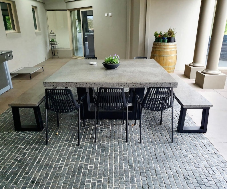 Handmade Square Concrete Dining Table, Steel Base, Patio Table (1.8m ...