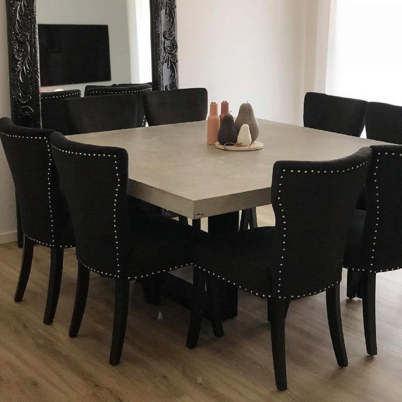 8 Seater, Square Concrete Dining Table 1.6m X 1.6m Bespoke With Steel