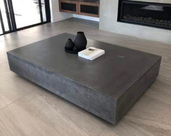 Large concrete coffee table. 1.5 x 1m hand made floating coffee table , bespoke polished concrete coffee table with timber base