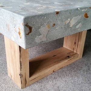 Polished concrete grey coffee table 1.2 x 600mm, Vic Ash hardwood loop end base. image 2