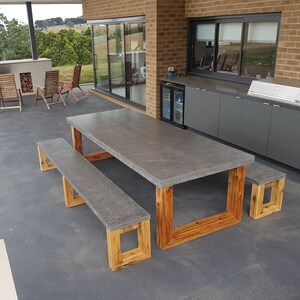 2.7m 12 seater exposed aggregate concrete dining table with unique steel base. Handmade custom, indoor or outdoor patio or dining furniture. image 8