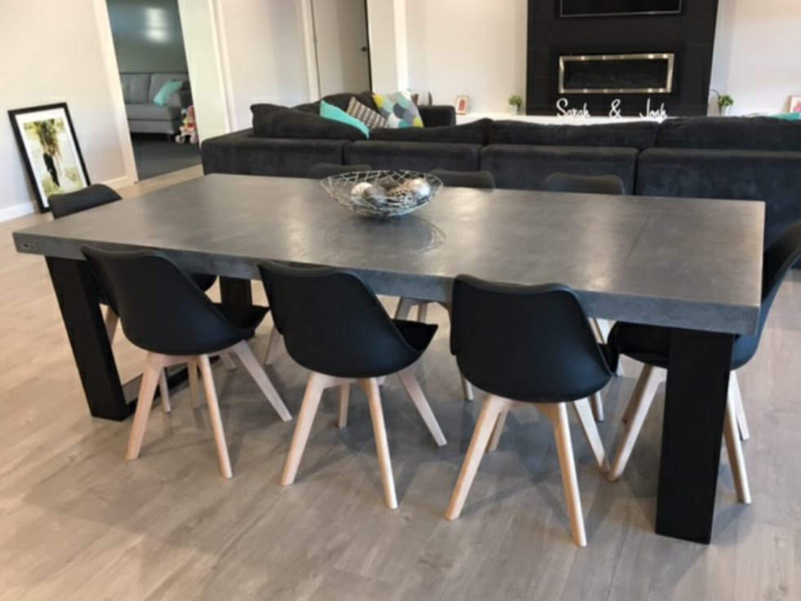 Handmade Concrete Dining Table, Modern Steel Base, 8 Seater (2.4m ...
