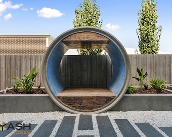 Large outdoor planter boxes, shown adjoining day bed and water feature trough.