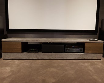 3m Modern Hardwood and Concrete TV Unit Bespoke Handcrafted