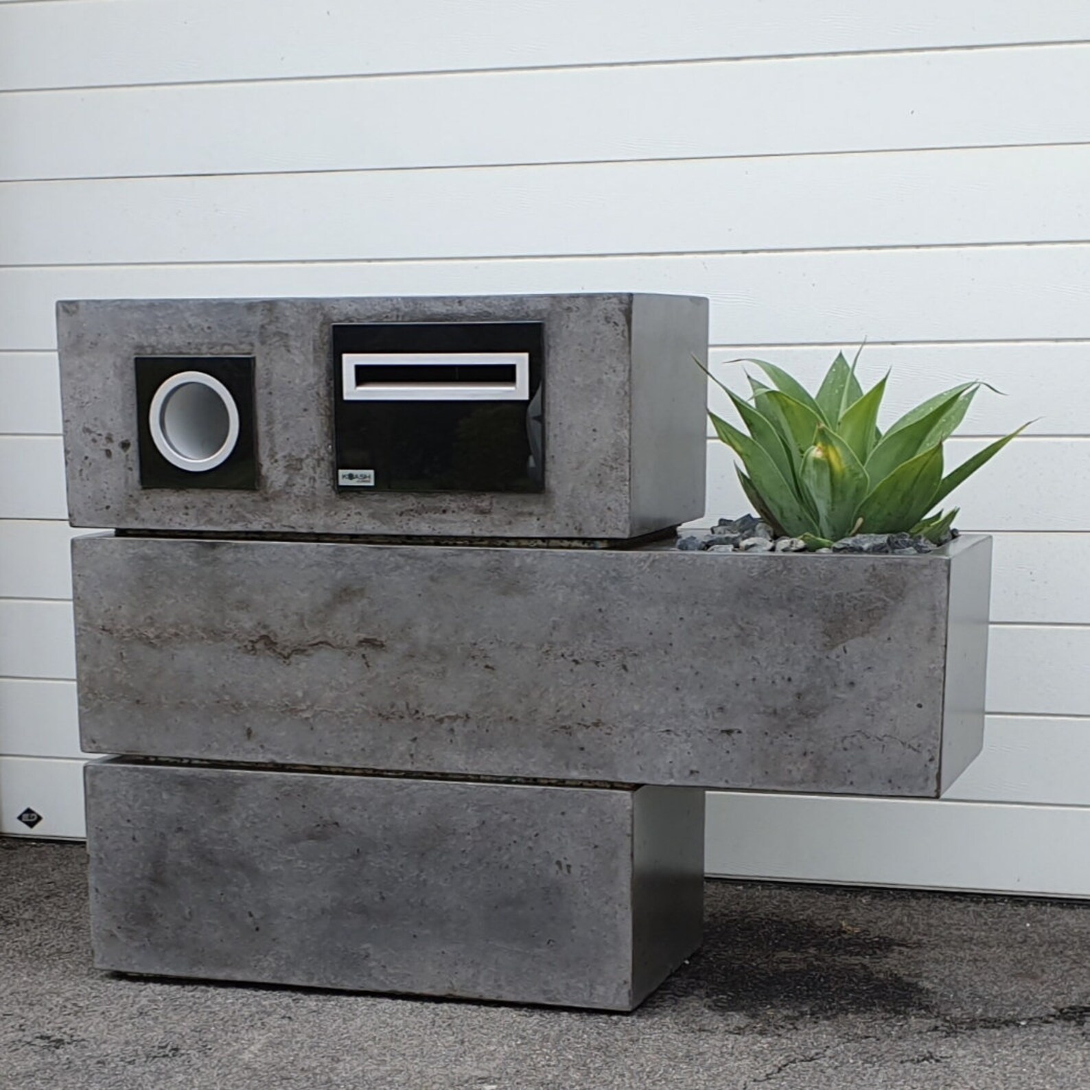 Concrete Letterbox With Planter Unique, Polished Exposed Stone 2 to 4