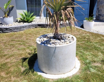 Large round concrete planter, 800mm diameter white concrete pot. Outdoor planter, balcony planter, patio or alfresco concrete planter.