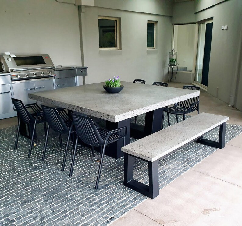 Handmade Square Concrete Dining Table, Steel Base, Patio Table (1.8m ...