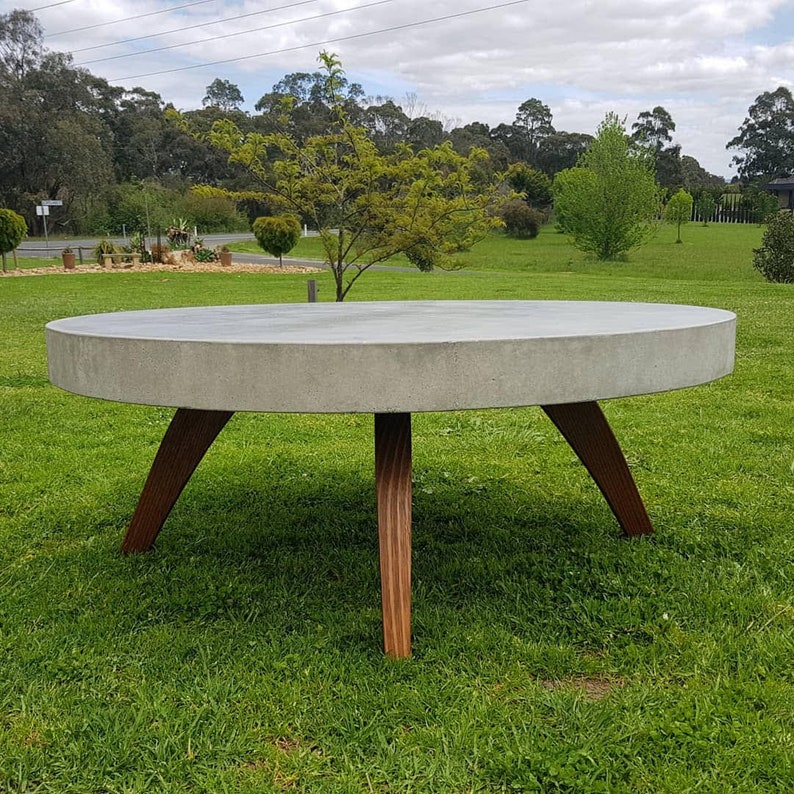 Round handmade handcrafted concrete and timber coffee table | Etsy