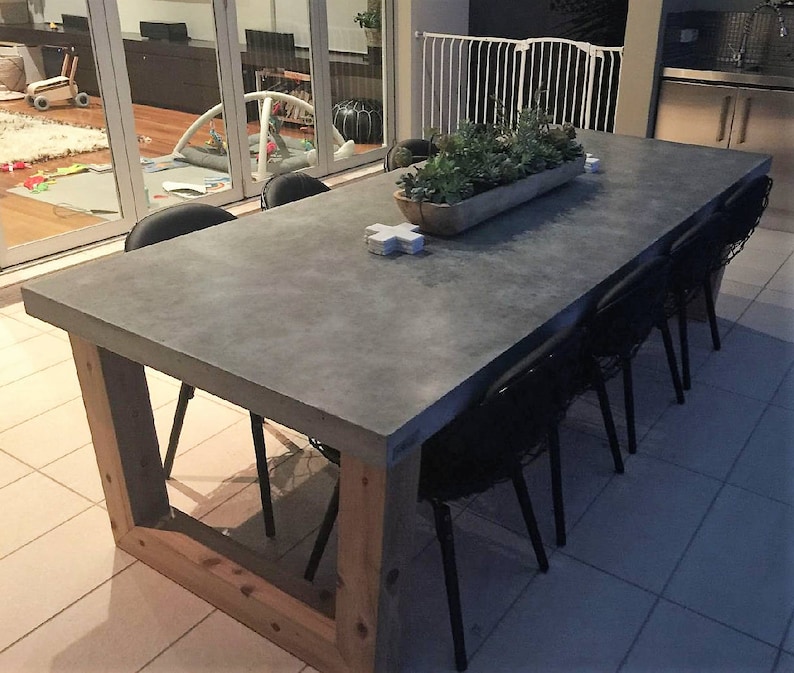 Handmade Polished Concrete Dining Table, Custom Timber Base, Indoor ...
