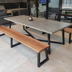 2.7m 12 seater exposed aggregate concrete dining table with unique steel base. Handmade custom, indoor or outdoor patio or dining furniture. image 4